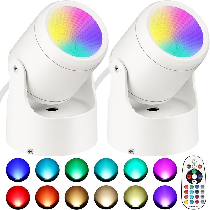 URTOM 6W RGBW Uplighting Indoor Color Changing Up Lights Indoor with Remote Dimmable LED Spot Lights for Home Aluminum Accent Lighting for Party Plant Decor with 5.9 FT Plug Cord, 2 Pack - Image 1